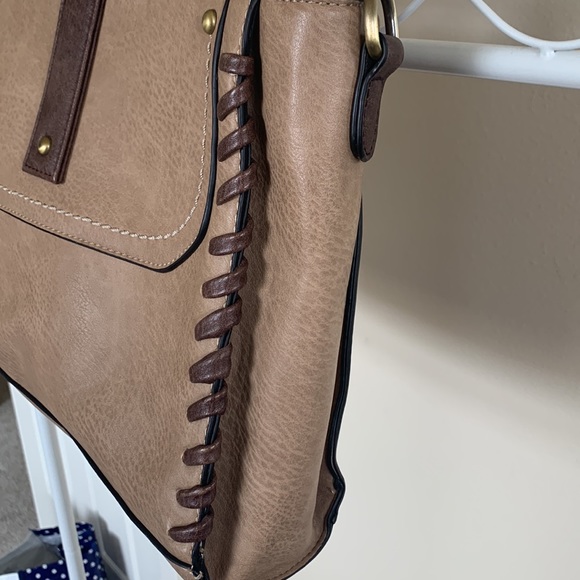 Treska brown and tan purse handbag satchel vegan leather - Picture 2 of 10